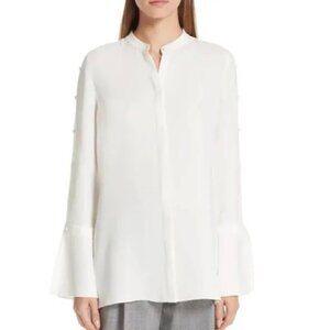 Lafayette 128 Nicolette Ivory Silk Blouse Tunic Top Poet Sleeve Sz S  minimalist